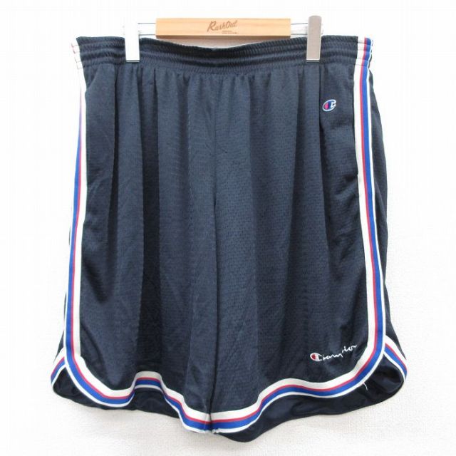 W38★古着 チャンピオン champion ショート トレーニング パンツ ショーツ メンズ ワンポイントロゴ メッシュ地 紺他 ネイビー 25jul03 中古 ボトムス 短パン ショーパン