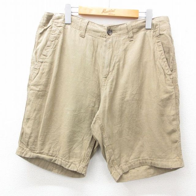 【50%OFF】W34★古着 ラッキーブランド Lucky Brand ショート パンツ ショーツ メンズ リネン ベージュ カーキ 25jul04 中古 ボトムス 短パン ショーパン ハーフ