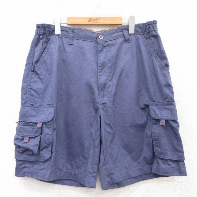 W34★古着 ショート カーゴ パンツ ショーツ メンズ 紺系 ネイビー 25jul05 中古 ボトムス 短パン ショーパン
