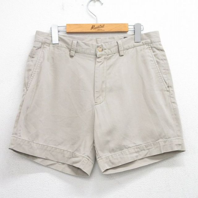 W33★古着 ラルフローレン Ralph Lauren ブランド ショート パンツ ショーツ メンズ 90年代 90s コットン ベージュ カーキ 25jul05 中古 ボトムス 短パン ショーパン ハーフ