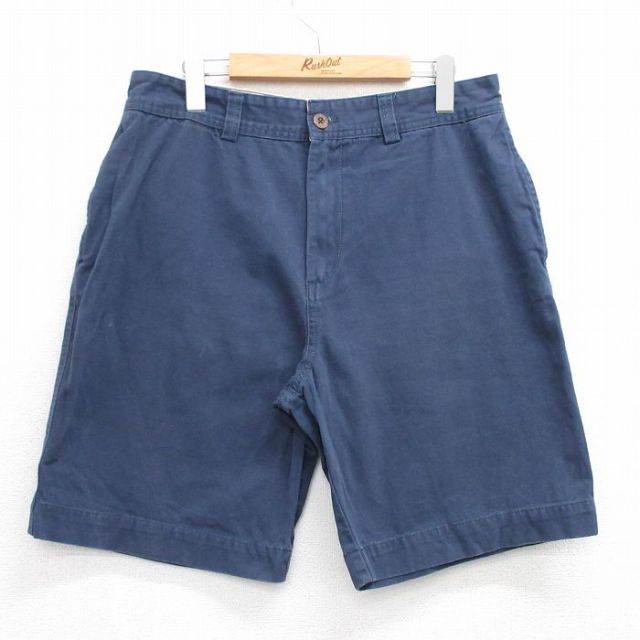 W33★古着 ショート パンツ ショーツ メンズ コットン 紺 ネイビー 25jul05 中古 ボトムス 短パン ショーパン ハーフ
