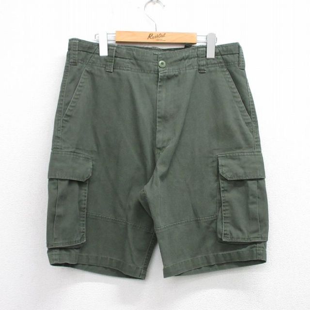 W36★古着 ショート カーゴ パンツ ショーツ メンズ 濃緑 グリーン 25jul05 中古 ボトムス 短パン ショーパン