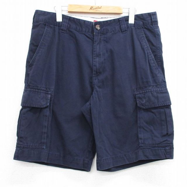 W36★古着 ショート カーゴ パンツ ショーツ メンズ コットン 紺 ネイビー 25jul05 中古 ボトムス 短パン ショーパン