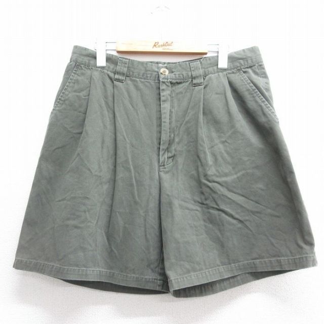 【50%OFF】W34★古着 ショート パンツ ショーツ メンズ 00年代 00s コットン 濃緑系 グリーン 25jul07 中古 ボトムス 短パン ショーパン ハーフ