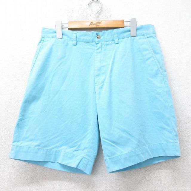 W32★古着 ラルフローレン Ralph Lauren ブランド ショート パンツ ショーツ メンズ コットン 水色 25jul07 中古 ボトムス 短パン ショーパン ハーフ