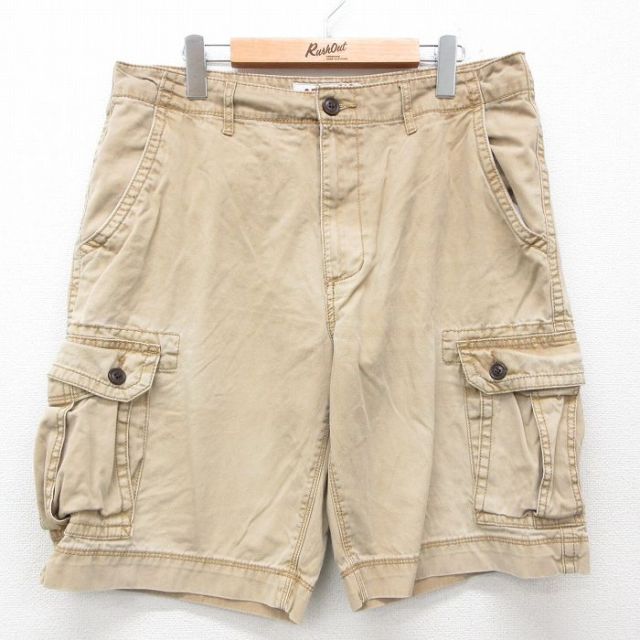 W34★古着 アリゾナジーンズ ショート カーゴ パンツ ショーツ メンズ コットン ベージュ カーキ 25jul07 中古 ボトムス 短パン ショーパン
