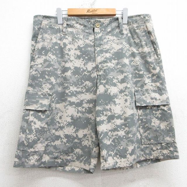 【50%OFF】W39★古着 ショート カーゴ パンツ ショーツ メンズ デジタルカモ リップストップ 大きいサイズ グレー他 迷彩 25jul08 中古 ボトムス 短パン ショーパン