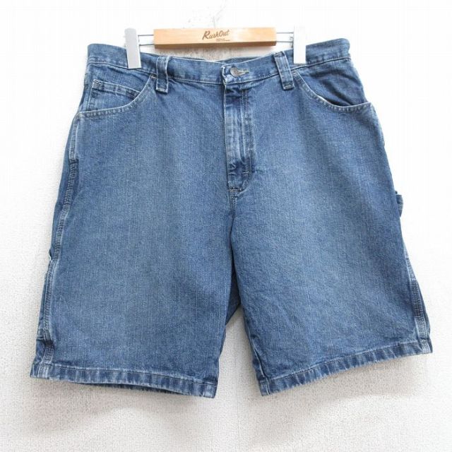 W36★古着 ラングラー Wrangler ショート ペインター パンツ ショーツ メンズ 紺 ネイビー デニム 25jul08 中古 ボトムス 短パン ショーパン
