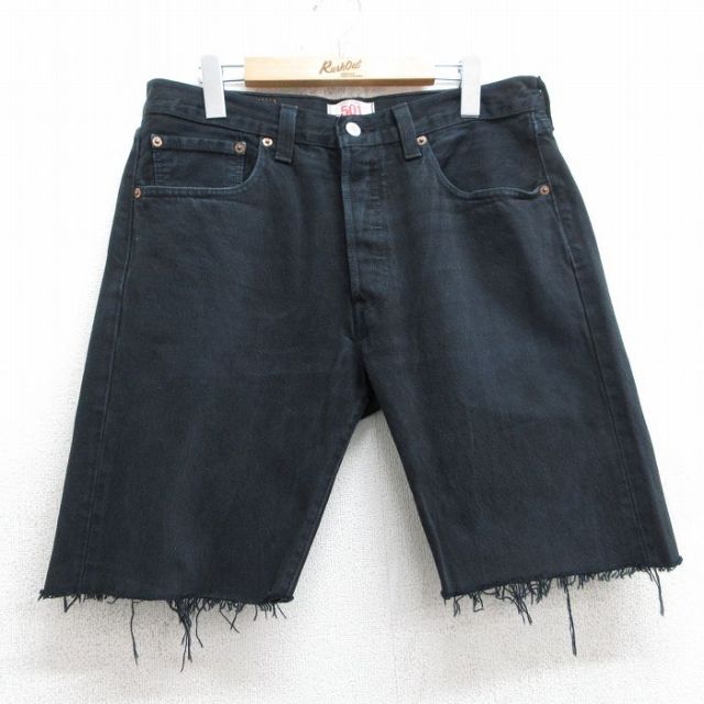 W34★古着 リーバイス Levis 501 ショート パンツ ショーツ メンズ コットン 黒 ブラック デニム 【spe】 25jul09 中古 ボトムス 短パン ショーパン ハーフ