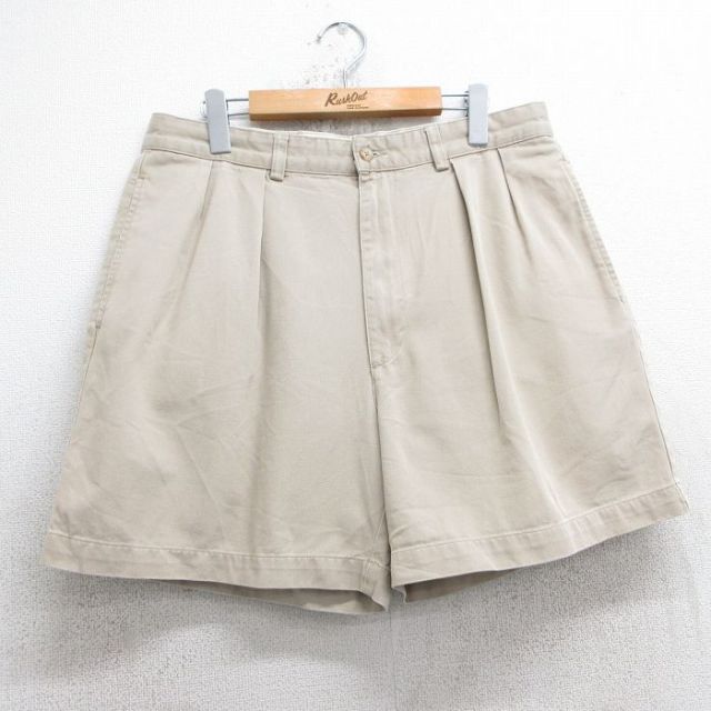 W33★古着 ラルフローレン Ralph Lauren ブランド ショート チノ パンツ ショーツ チノパン メンズ コットン ベージュ カーキ 25jul09 中古 ボトムス 短パン ショーパン