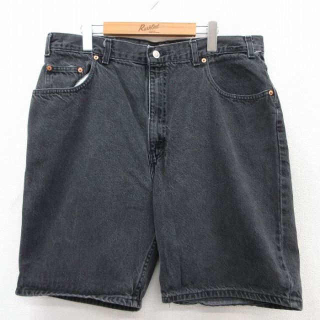 W37★古着 アリゾナジーンズ ショート パンツ ショーツ メンズ コットン 黒 ブラック デニム 25jul09 中古 ボトムス 短パン ショーパン ハーフ