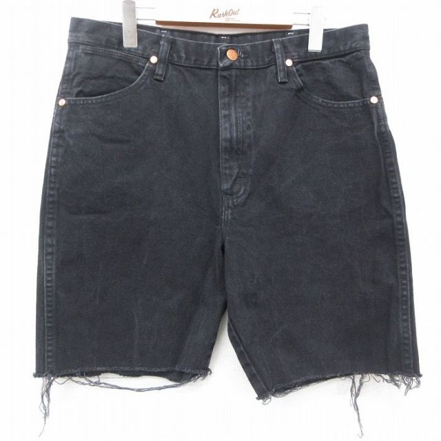 【50%OFF】W35★古着 ラングラー Wrangler ショート パンツ ショーツ メンズ コットン 黒 ブラック デニム 25jul10 中古 ボトムス 短パン ショーパン ハーフ