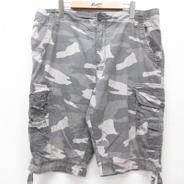 W36★古着 FADED GLORY ショート カーゴ パンツ ショーツ メンズ コットン グレー 迷彩 25jul10 中古 ボトムス 短パン ショーパン