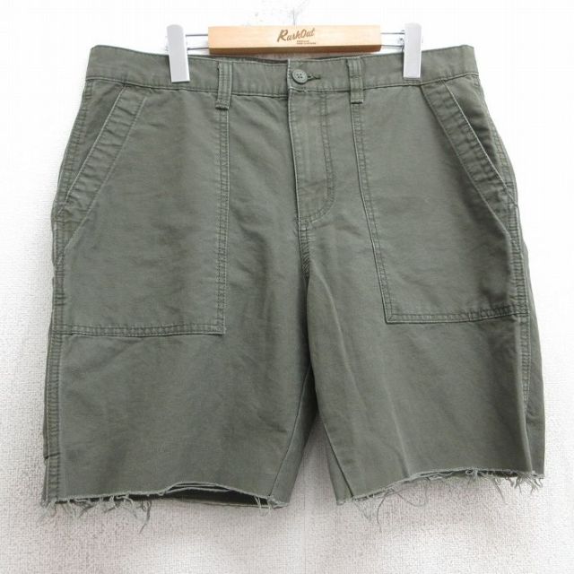 【50%OFF】W34★古着 オールドネイビー OLD NAVY ショート ベイカー パンツ ショーツ メンズ ダック地 コットン 濃緑 グリーン 25jul09 中古 ボトムス 短パン ショーパン