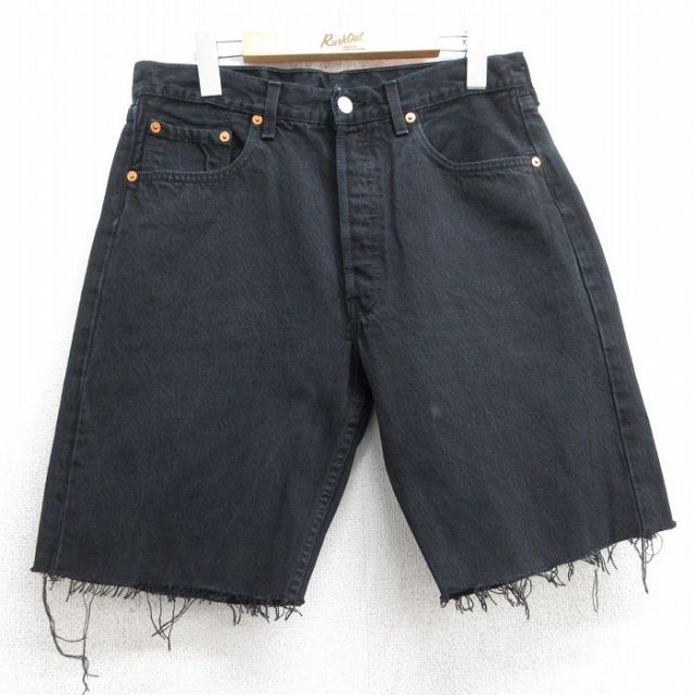 W32★古着 リーバイス Levis 501 ショート パンツ ショーツ メンズ コットン フランス製 黒 ブラック デニム 【spe】 25jul10 中古 ボトムス 短パン ショーパン ハーフ