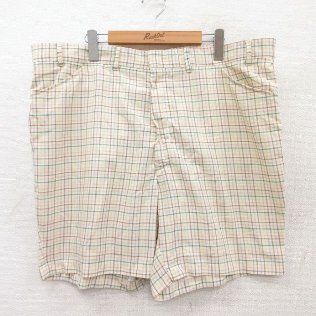 W40★古着 ショート パンツ ショーツ メンズ 80年代 80s 大きいサイズ タロン 白他 ホワイト チェック 25jul11 中古 ボトムス 短パン ショーパン ハーフ