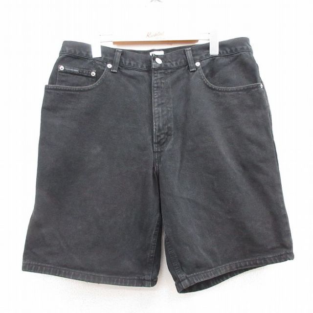 W36★古着 カルバンクライン Calvin Klein ショート パンツ ショーツ メンズ コットン 黒 ブラック デニム 【spe】 25jul17 中古 ボトムス 短パン ショーパン ハーフ