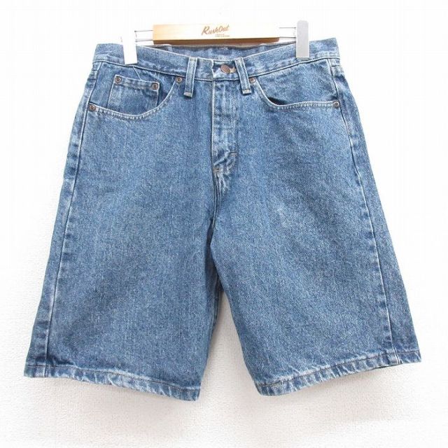 【50%OFF】W32★古着 ラングラー Wrangler ショート パンツ ショーツ メンズ コットン 紺 ネイビー デニム 25jul17 中古 ボトムス 短パン ショーパン ハーフ