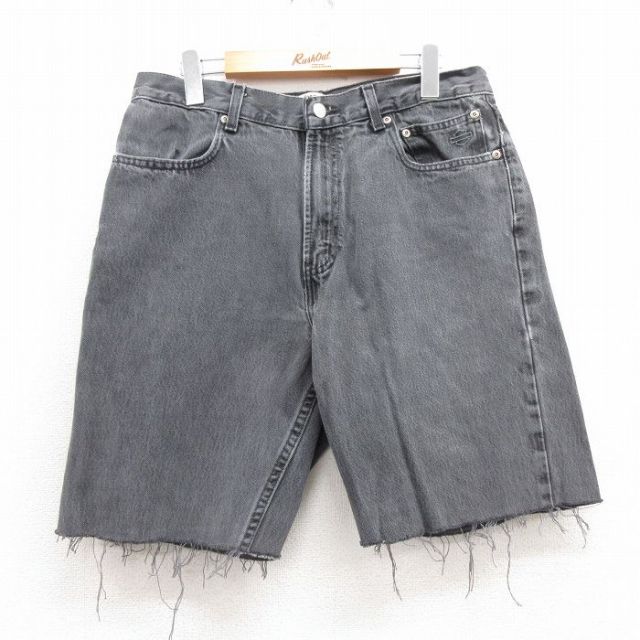 W32★古着 ハーレーダビッドソン Harley Davidson ショート パンツ ショーツ メンズ コットン 黒 ブラック デニム 【spe】 25jul17 中古 ボトムス 短パン ショーパン ハーフ
