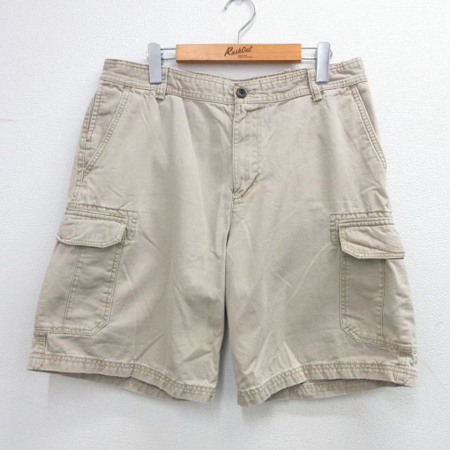 【50%OFF】W34★古着 IZOD ショート カーゴ パンツ ショーツ メンズ コットン ベージュ カーキ 25jul17 中古 ボトムス 短パン ショーパン
