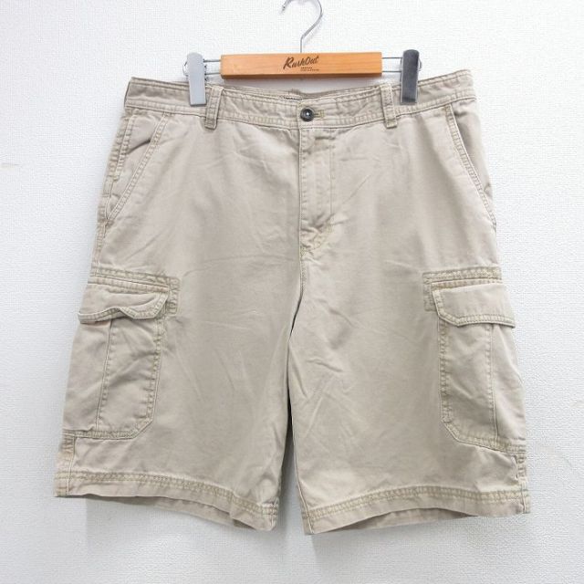 W34★古着 IZOD ショート カーゴ パンツ ショーツ メンズ コットン ベージュ カーキ 25jul17 中古 ボトムス 短パン ショーパン