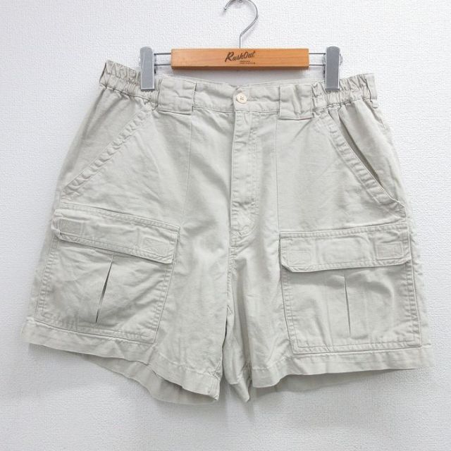 W34★古着 ショート ブッシュ パンツ ショーツ メンズ 薄ベージュ カーキ 25jul17 中古 ボトムス 短パン ショーパン