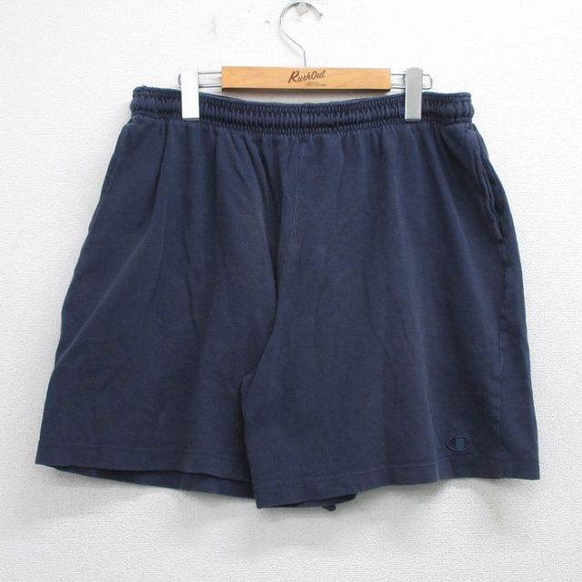 W36★古着 チャンピオン champion ショート イージー パンツ ショーツ メンズ 00年代 00s ワンポイントロゴ 紺 ネイビー 25jul17 中古 ボトムス 短パン ショーパン