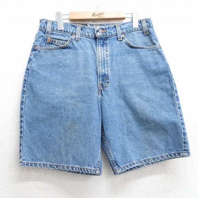 【50%OFF】W31★古着 リーバイス Levis 550 ショート パンツ ショーツ メンズ 90年代 90s コットン USA製 紺 ネイビー デニム 【spe】 25jul18 中古 ボトムス 短パン ショーパン ハーフ