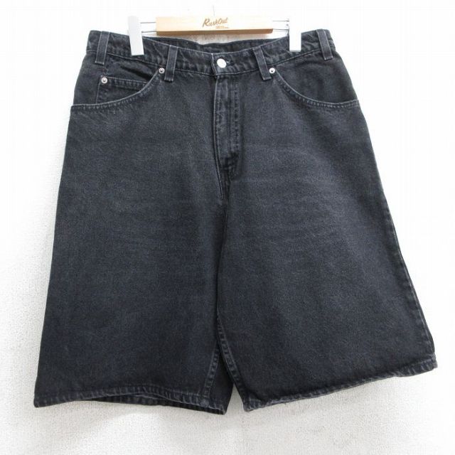 W32★古着 リーバイス Levis ショート パンツ ショーツ メンズ ヒゲ 黒 ブラック デニム 25jul18 中古 ボトムス 短パン ショーパン ハーフ