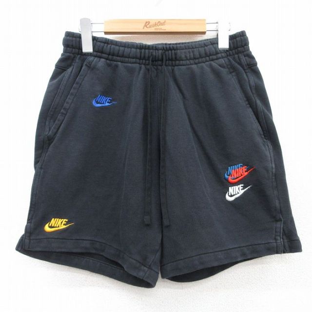W32★古着 ナイキ NIKE ショート スウェット パンツ ショーツ メンズ ワンポイントロゴ 黒 ブラック 25jul18 中古 ボトムス 短パン ショーパン