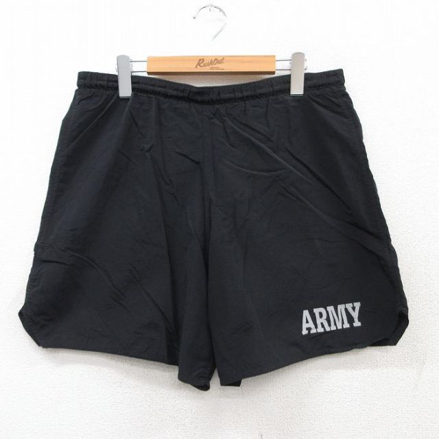 W35★古着 ショート ミリタリー トレーニング パンツ ショーツ メンズ 90年代 90s アーミー ARMY リフレクター USA製 黒 ブラック 25jul18 中古 ボトムス 短パン ショーパン