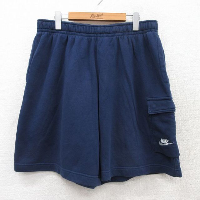 W36★古着 ナイキ NIKE ショート スウェット パンツ ショーツ メンズ ワンポイントロゴ 紺 ネイビー 25jul18 中古 ボトムス 短パン ショーパン