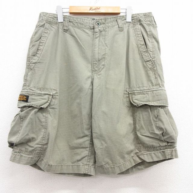 W34★古着 ラルフローレン Ralph Lauren ポロジーンズ ショート カーゴ パンツ ショーツ メンズ 00年代 00s リップストップ コットン 緑系 グリーン 【spe】 25jul18 中古 ボトムス 短パン ショーパン