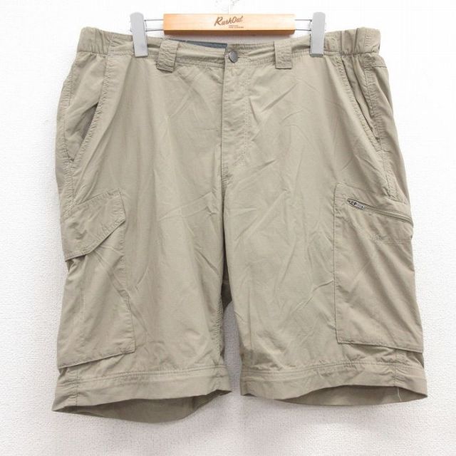 W38★古着 コロンビア COLUMBIA ショート ナイロン パンツ ショーツ メンズ リップストップ ベージュ カーキ 25jul18 中古 ボトムス 短パン ショーパン