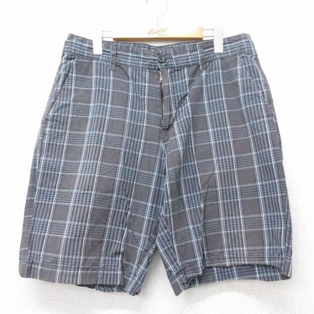 【50%OFF】W34★古着 ショート パンツ ショーツ メンズ コットン 濃グレー他 チェック 25jul18 中古 ボトムス 短パン ショーパン ハーフ