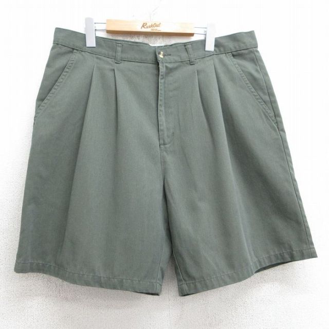 W37★古着 ピューリタン ショート パンツ ショーツ メンズ 00年代 00s 濃緑 グリーン 25jul18 中古 ボトムス 短パン ショーパン ハーフ
