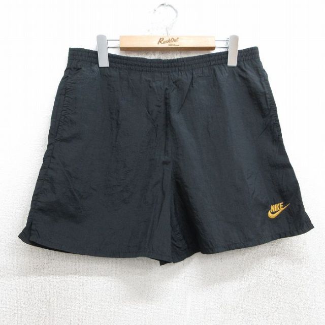W34★古着 ナイキ NIKE ショート ナイロン パンツ ショーツ メンズ 90年代 90s ビッグロゴ 黒 ブラック 【spe】 25jul18 中古 ボトムス 短パン ショーパン