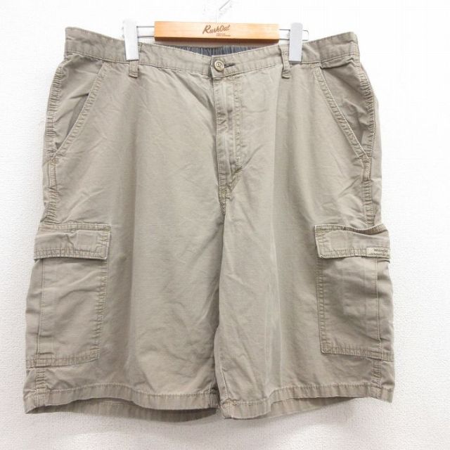 W38★古着 ラングラー Wrangler ショート カーゴ パンツ ショーツ メンズ リップストップ コットン ベージュ系 カーキ 25jul18 中古 ボトムス 短パン ショーパン
