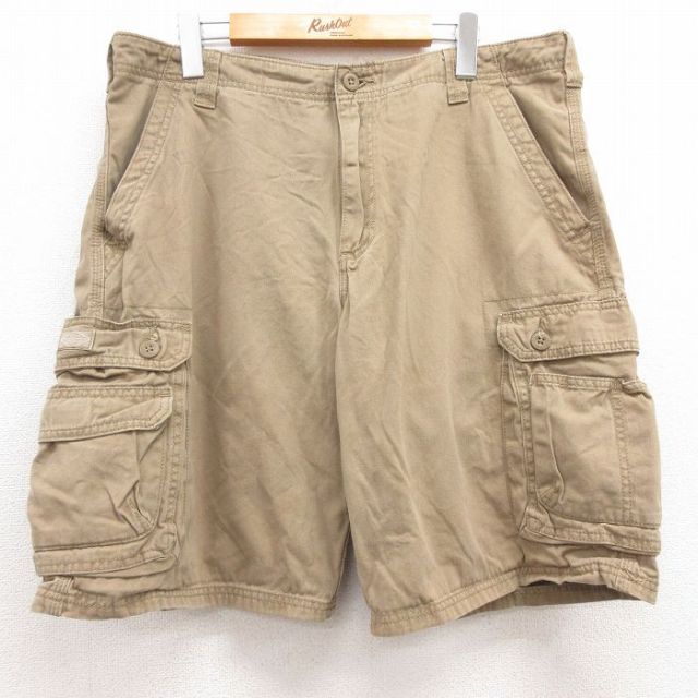 W36★古着 リー Lee ショート カーゴ パンツ ショーツ メンズ コットン ベージュ系 カーキ 25jul18 中古 ボトムス 短パン ショーパン