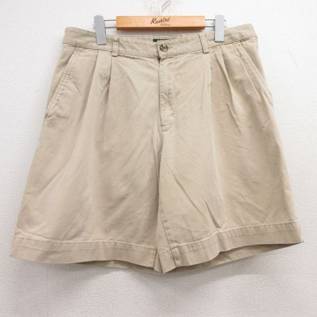 W34★古着 エディーバウアー ショート チノ パンツ チノパン ショーツ メンズ コットン ベージュ カーキ 25jul18 中古 ボトムス 短パン ショーパン