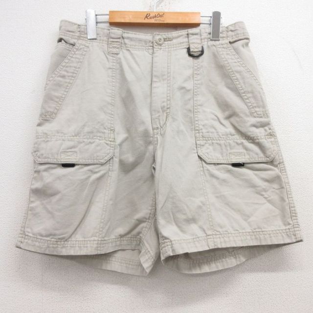 【20%OFF】W35★古着 ラングラー Wrangler ショート パンツ ショーツ メンズ ダック地 コットン ベージュ カーキ 25jul22 中古 ボトムス 短パン ショーパン ハーフ