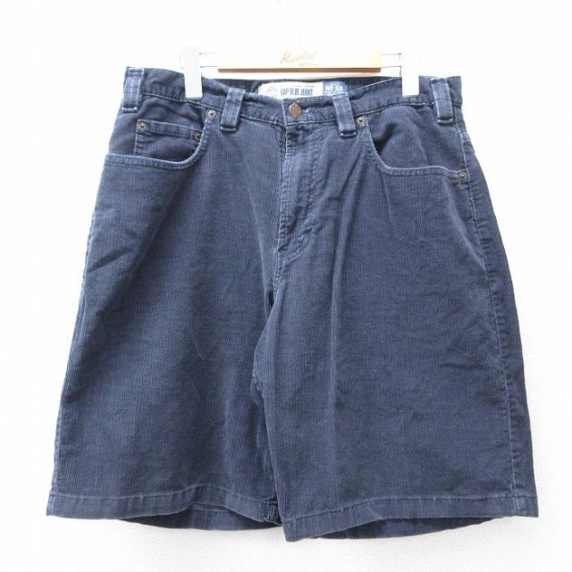 W33★古着 ギャップ GAP ショート コーデュロイ パンツ ショーツ メンズ 90年代 90s コットン USA製 紺 ネイビー 【spe】 25jul29 中古 ボトムス 短パン ショーパン