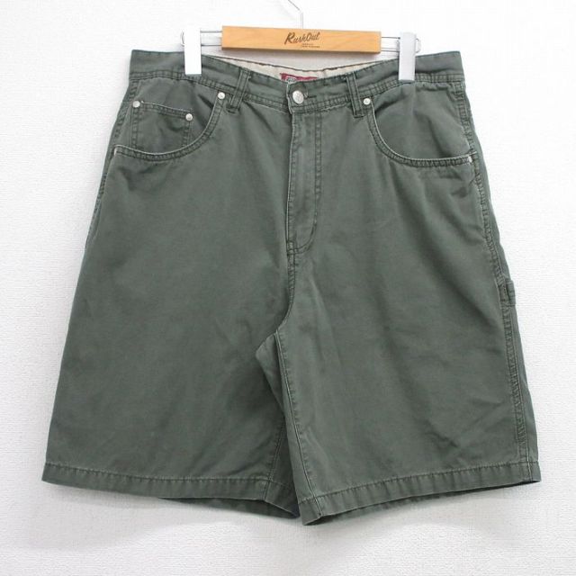 W34★古着 FADED GLORY ショート ペインター パンツ ショーツ メンズ 00年代 00s ダック地 コットン 濃緑 グリーン 25jul30 中古 ボトムス 短パン ショーパン
