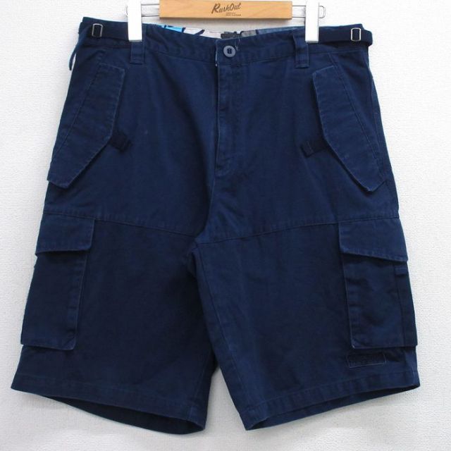 W34★古着 アディダス adidas ショート カーゴ パンツ ショーツ メンズ コットン 紺 ネイビー 25jul30 中古 ボトムス 短パン ショーパン