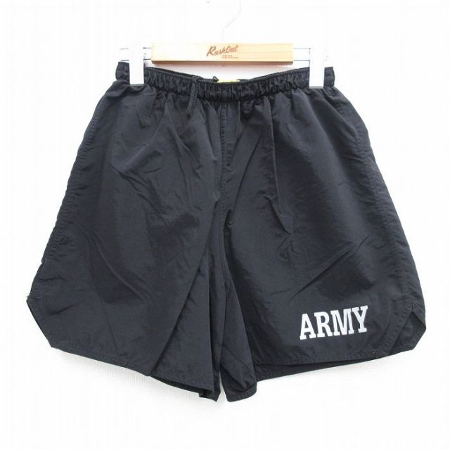 【20%OFF】W28★古着 ショート トレーニング パンツ ショーツ メンズ 00年代 00s ミリタリー アーミー ARMY リフレクター USA製 黒 ブラック 25aug02 中古 ボトムス 短パン ショーパン