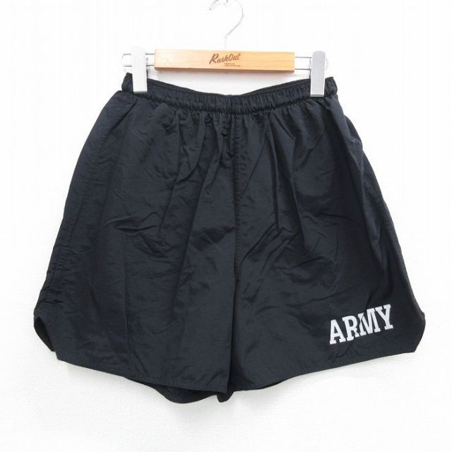 【50%OFF】W28★古着 ショート トレーニング パンツ ショーツ メンズ ミリタリー アーミー ARMY リフレクター 黒 ブラック 25aug02 中古 ボトムス 短パン ショーパン