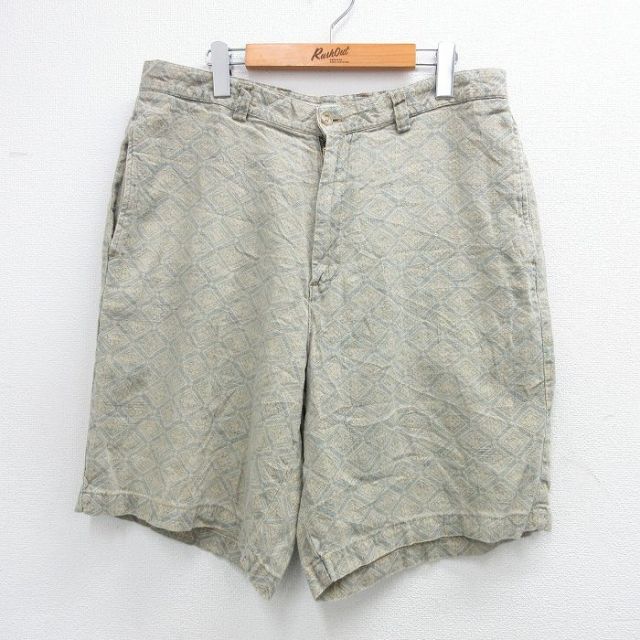 W35★古着 ギャップ GAP ショート パンツ ショーツ メンズ 00年代 00s 総柄 リネン ベージュ他 カーキ 【spe】 25aug02 中古 ボトムス 短パン ショーパン ハーフ