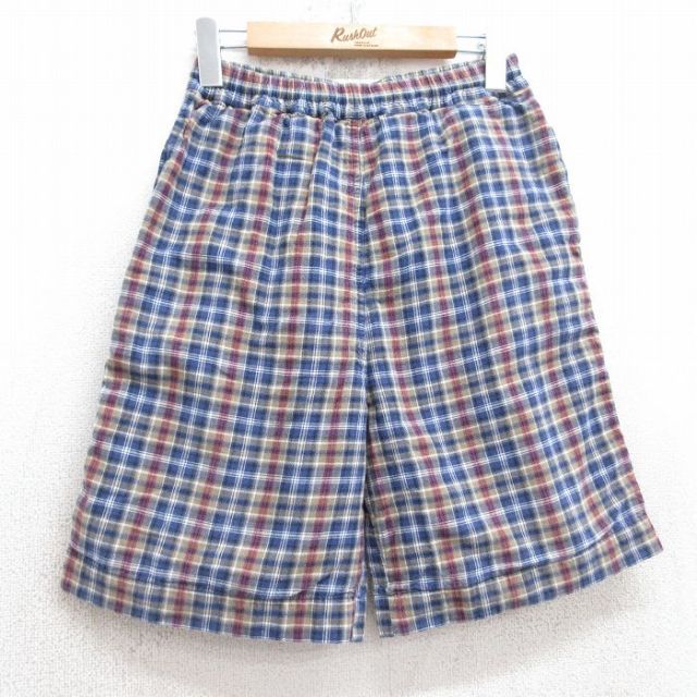 【50%OFF】W28★古着 ショート イージー パンツ ショーツ メンズ 00年代 00s コットン 紺他 ネイビー チェック 25aug05 中古 ボトムス 短パン ショーパン