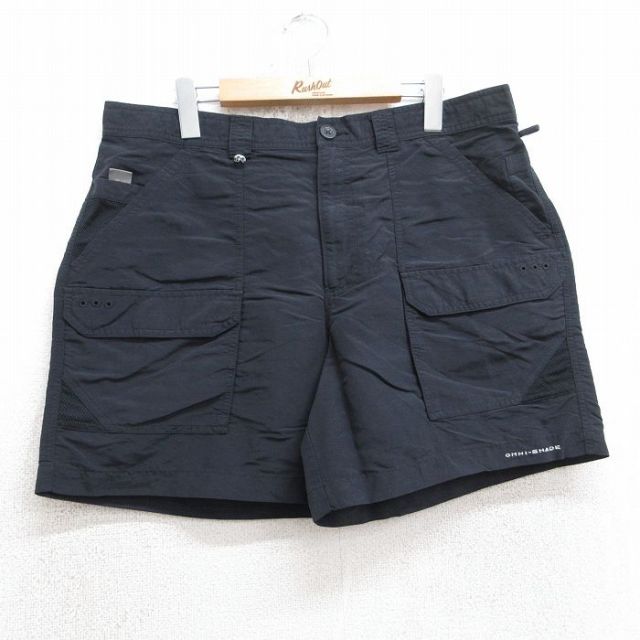 W36★古着 コロンビア COLUMBIA ショート ナイロン ブッシュ パンツ ショーツ メンズ ワンポイントロゴ オムニシェイド 黒 ブラック 25aug05 中古 ボトムス 短パン ショーパン