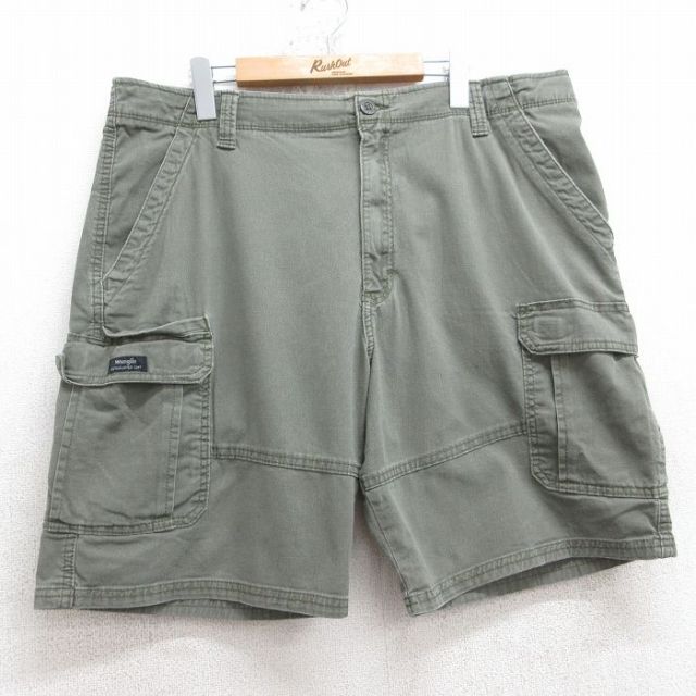 W38★古着 ラングラー Wrangler ショート カーゴ パンツ ショーツ メンズ 濃緑系 グリーン 25aug05 中古 ボトムス 短パン ショーパン